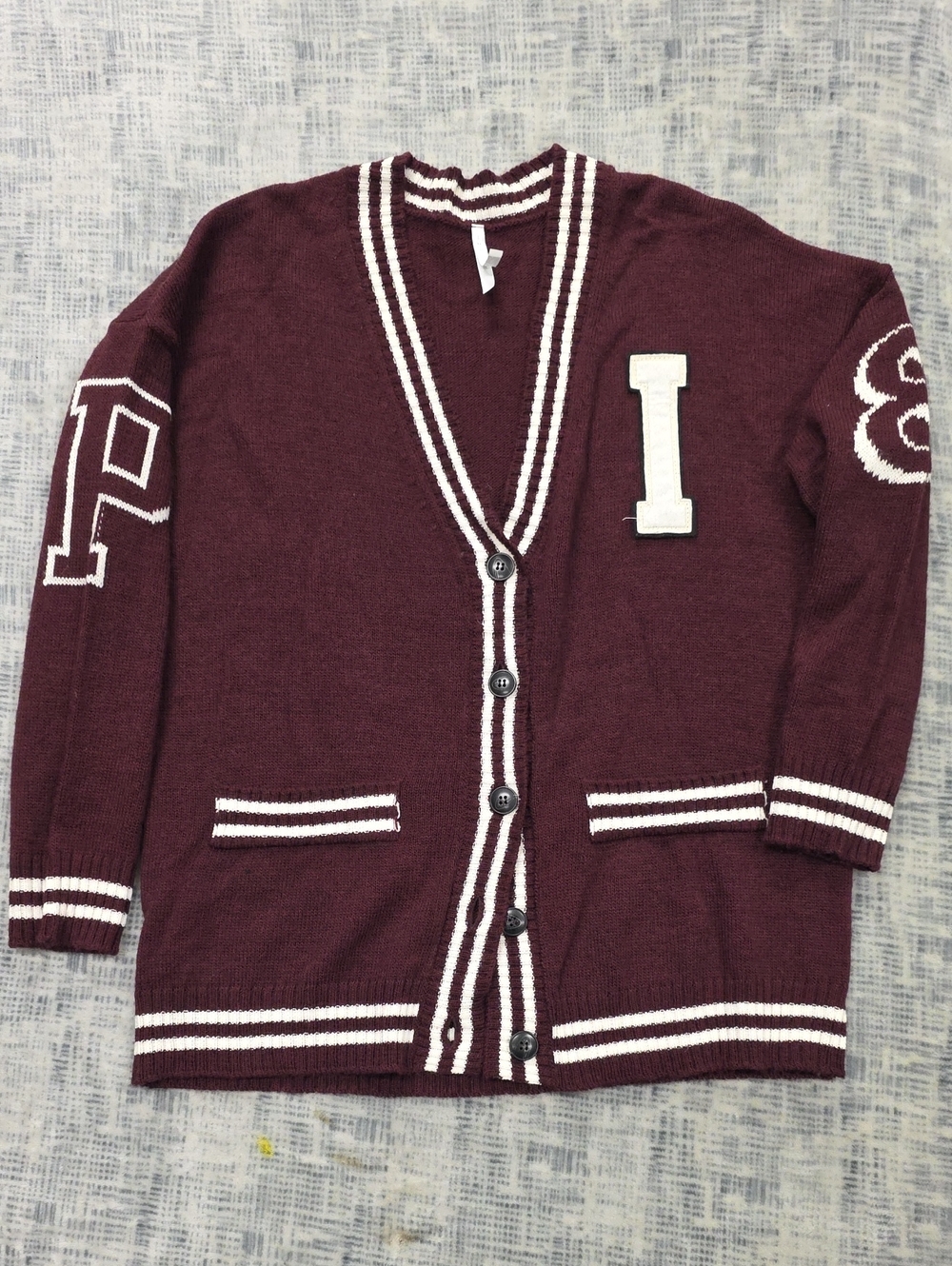 Maroon Varsity Knit Cardigan with White Trim